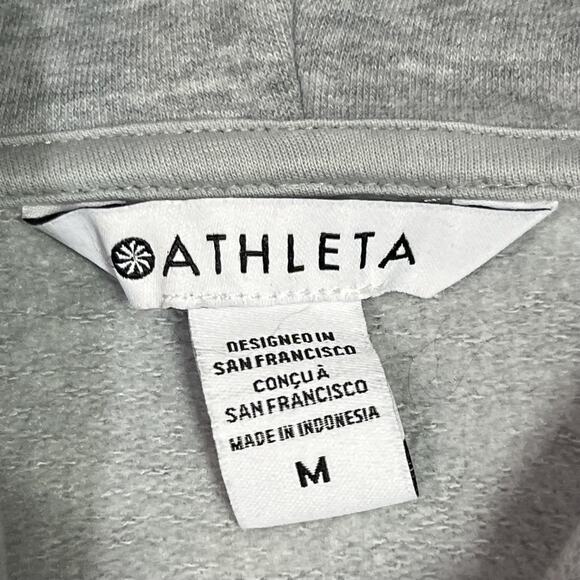 Athleta Hoodie Womens Medium Gray Half Zip Fleece Kangaroo Pocket Sweatshirt - Picture 6 of 10